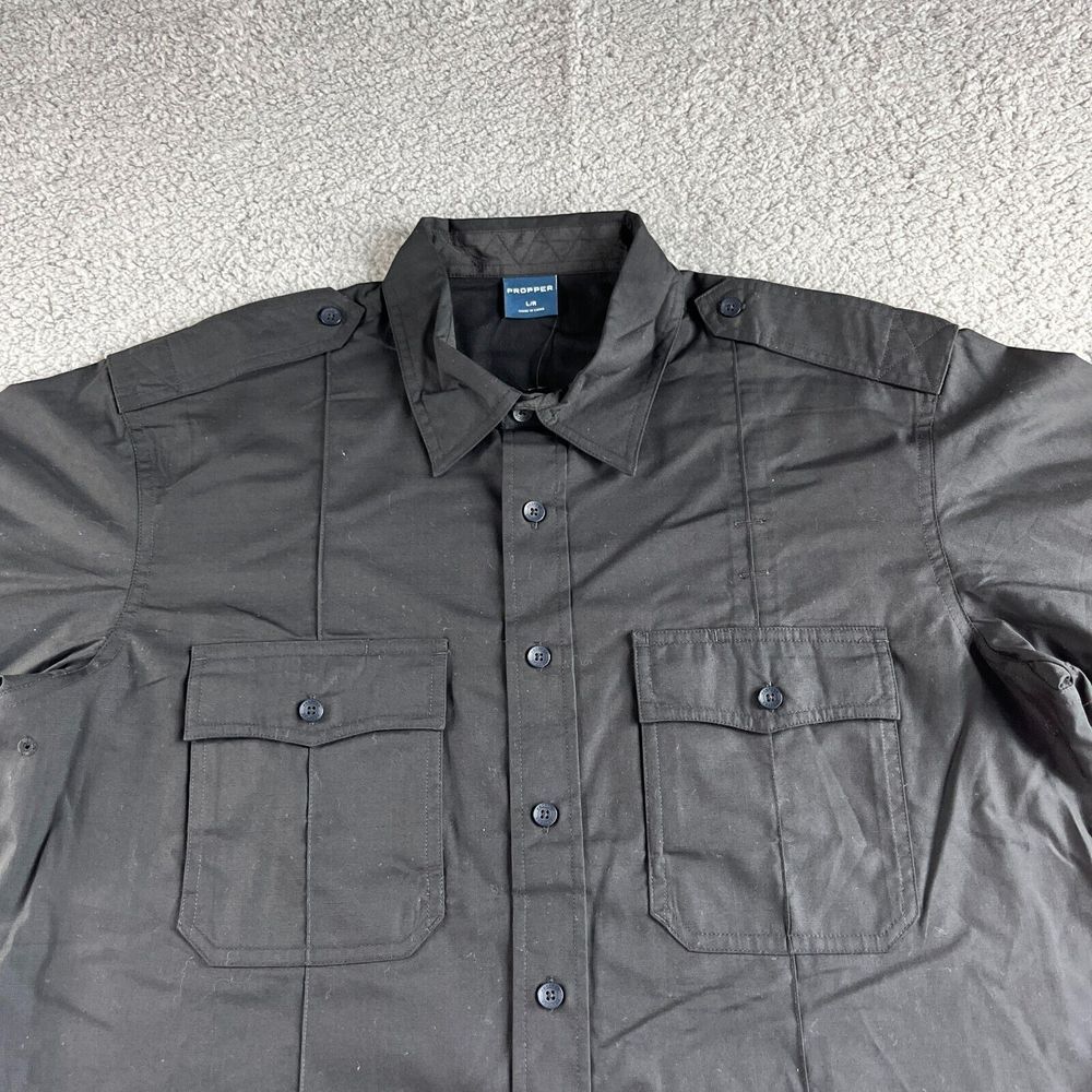 NEW Propper Shirt Mens Large Black Tactical Ripstop Duty Button Up Uniform F5336